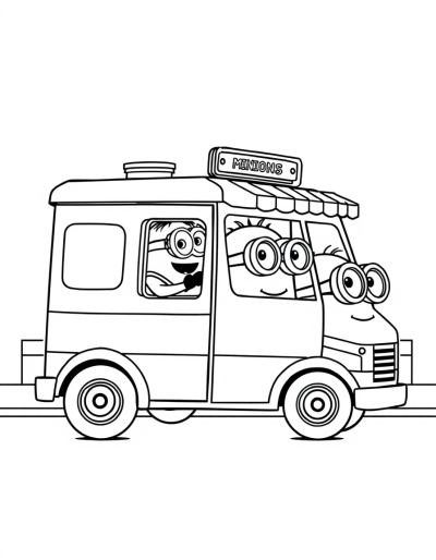 Minions Driving A Brown Food Truck