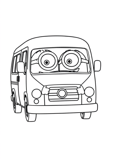 Minions Driving A Purple Van