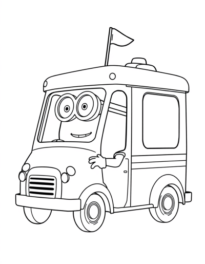 Minions Driving A White Ice Cream Truck
