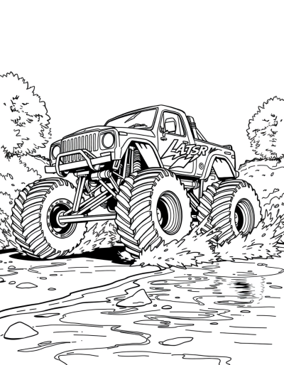 The Monster Truck Splashing Water Everywhere