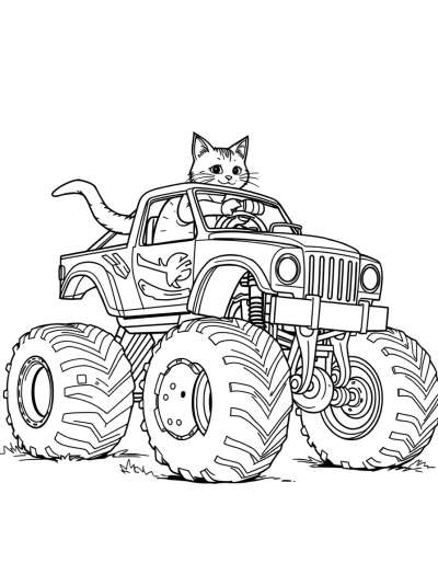 A Cat Driving A Monster Truck