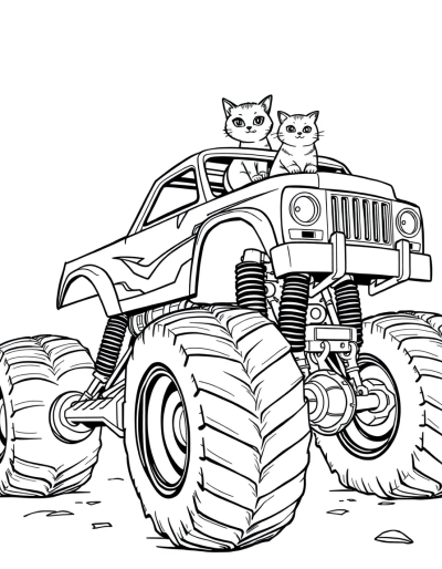 Playful Cats Driving Oversized Monster Truck
