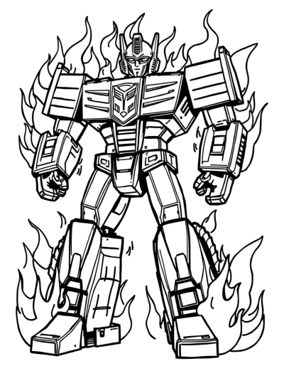 Optimus Prime With Flames Surrounding