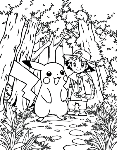 Pikachu And Ash Exploring A Forest