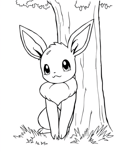 Eevee Peeking Out From Behind A Tree