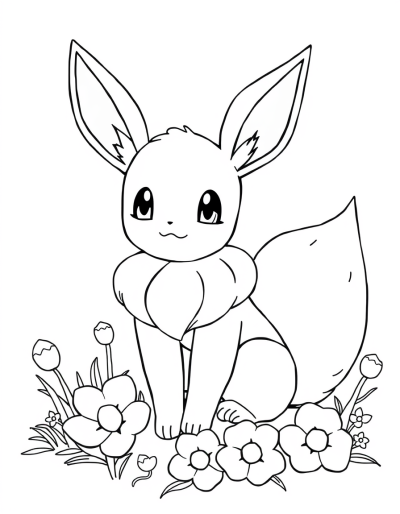 Eevee Sitting On A Flower Bed
