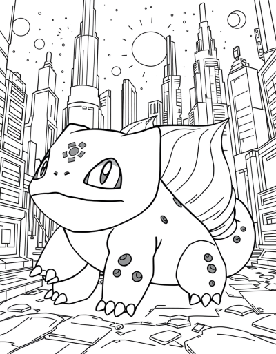 Bulbasaur In A Futuristic Cityscape