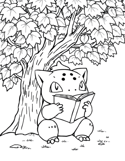 Bulbasaur Reading A Book Under A Shady Tree
