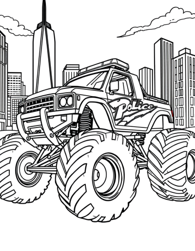 City Skyline With Police Monster Truck