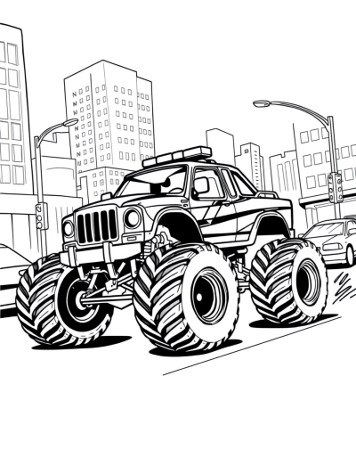 Police Monster Truck Driving Through Traffic