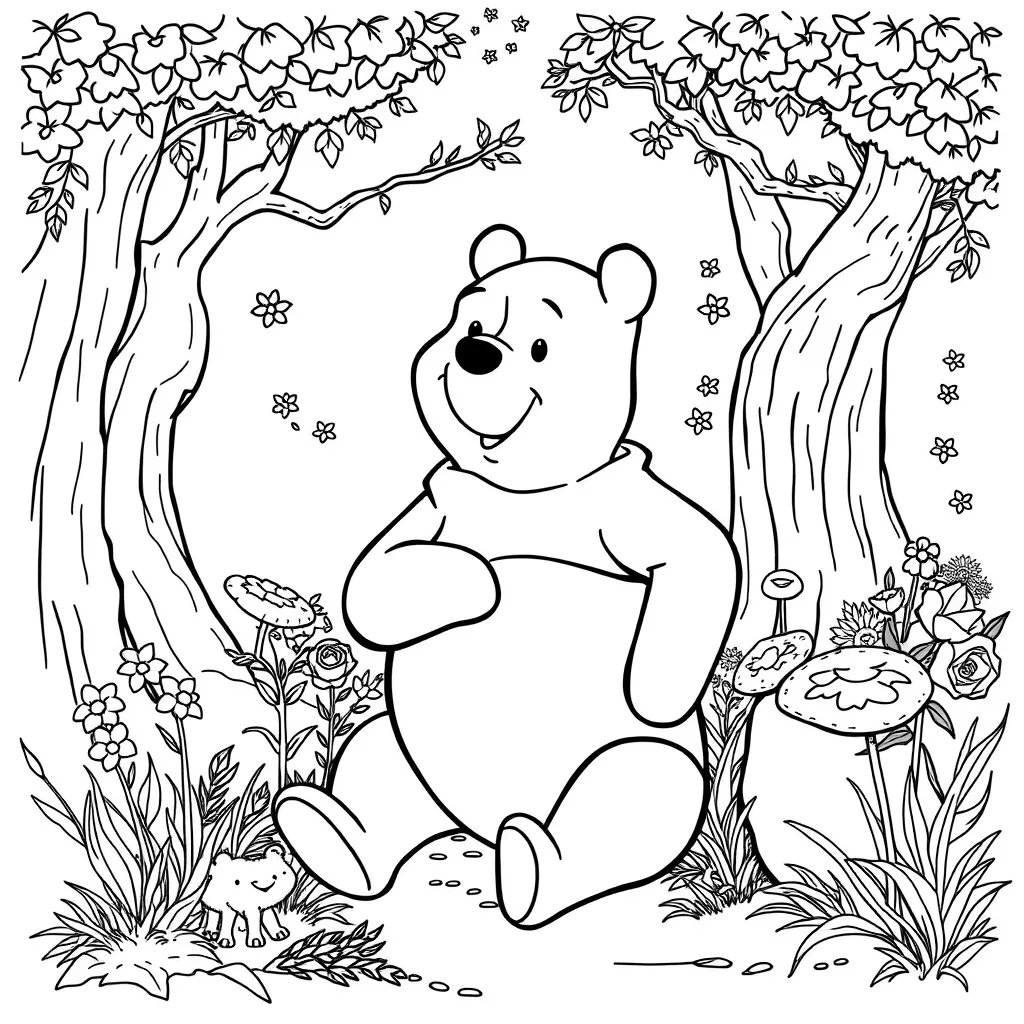 Happy Pooh Bear coloring pages