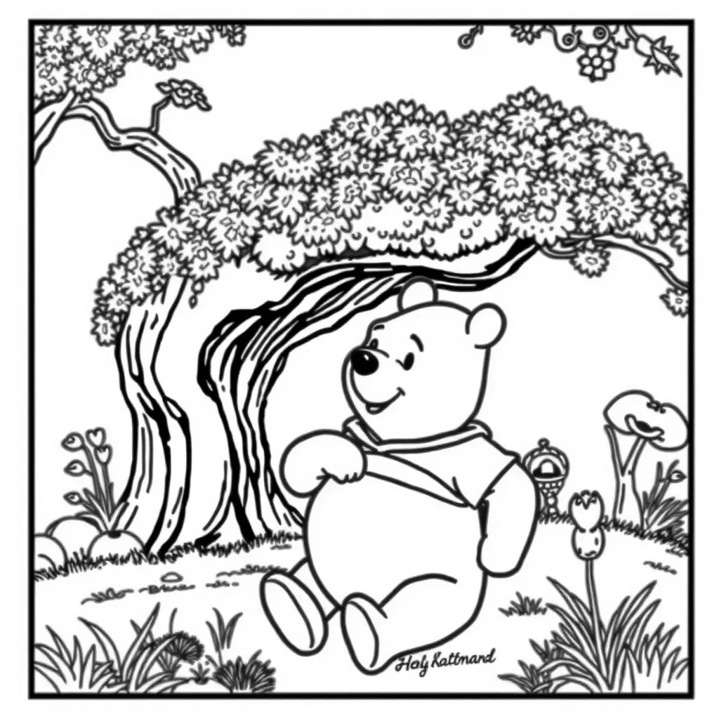 Cute Pooh Bear coloring page  easy  line