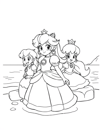 Princess Peach And Friends At Seaside