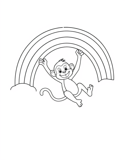 A Playful Rainbow Monkey Swinging