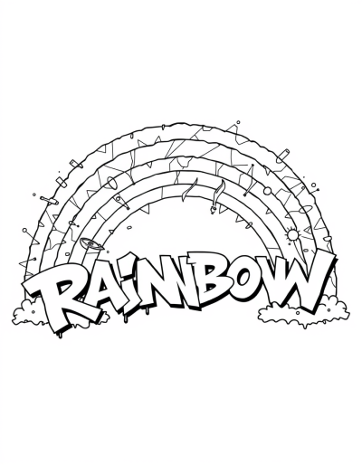 Coloring Page Featuring Graffiti Inspired Rainbow