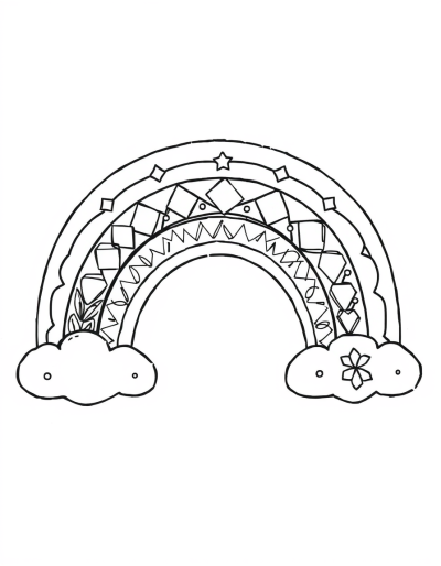 Whimsical Rainbow In Patterned Shapes