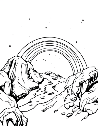 Galaxy Themed Rainbow Coloring Page