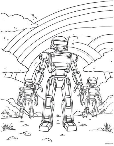 Robots Painting A Rainbow Sky