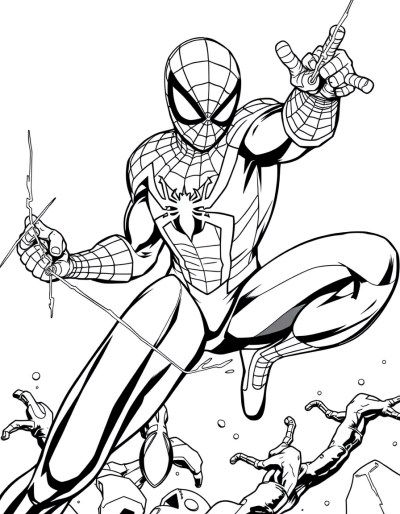 Spiderman Shooting Webs At Enemies