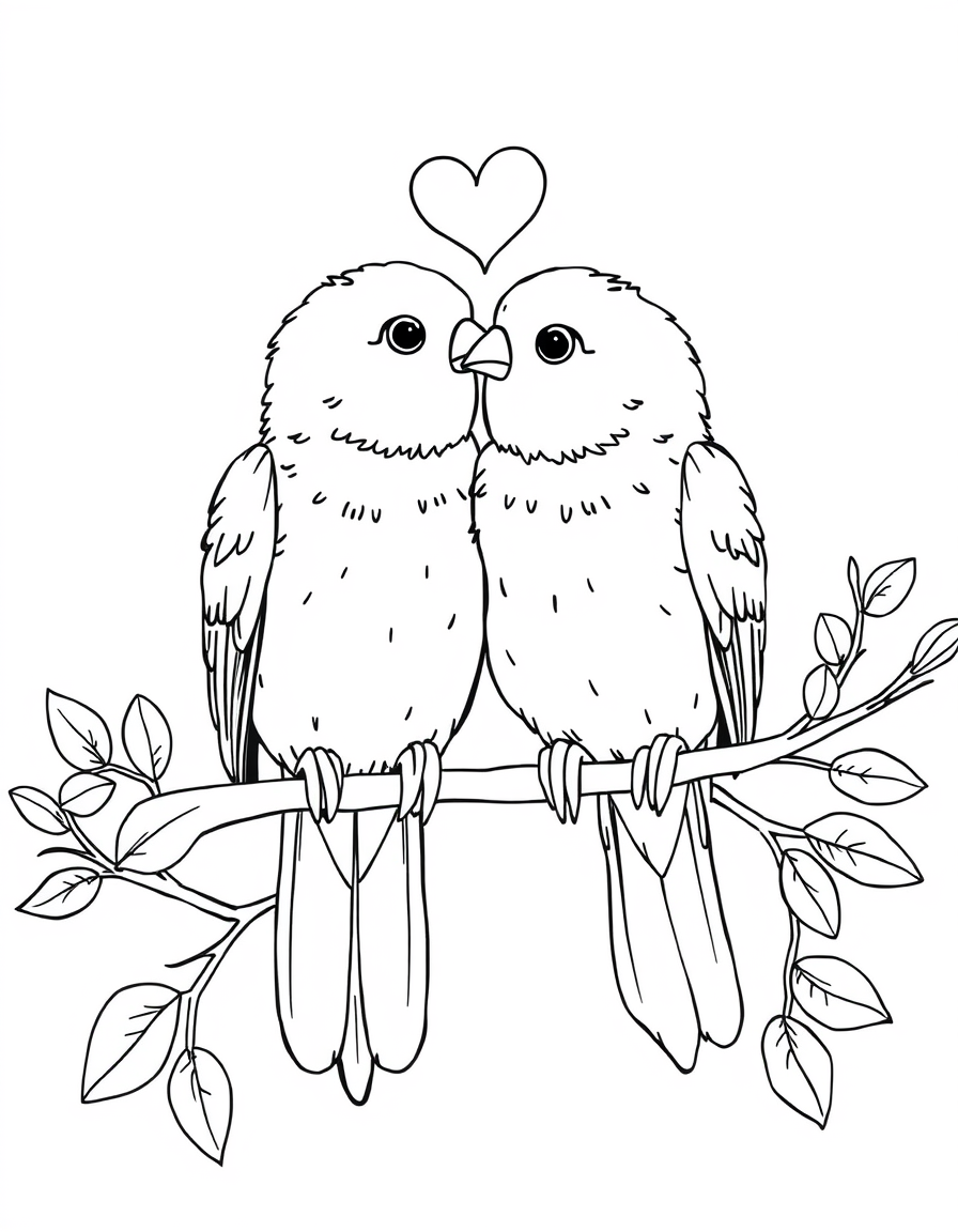 Love Birds Sitting On Branch