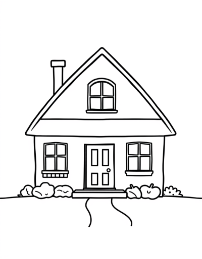 A Basic Outline Of A House With A Front Door And Windows