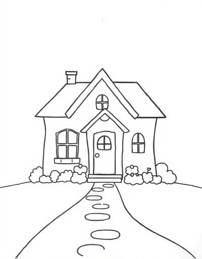 A Charming Outline Of A House With A Path Leading To The Front Door