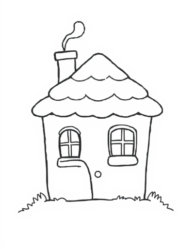 A Cute And Small Simple Outline House With A Chimney