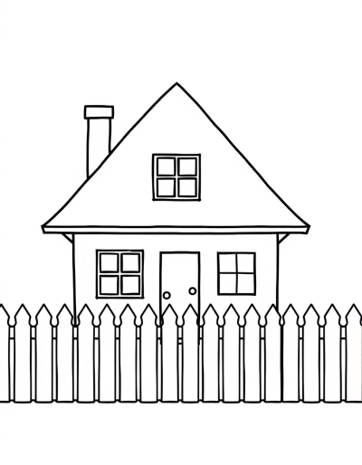A Minimalistic Outline Of A House With A Picket Fence