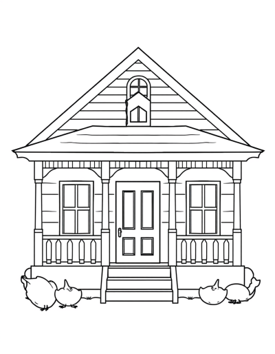 A Simple And Inviting Outline Of A House With A Porch