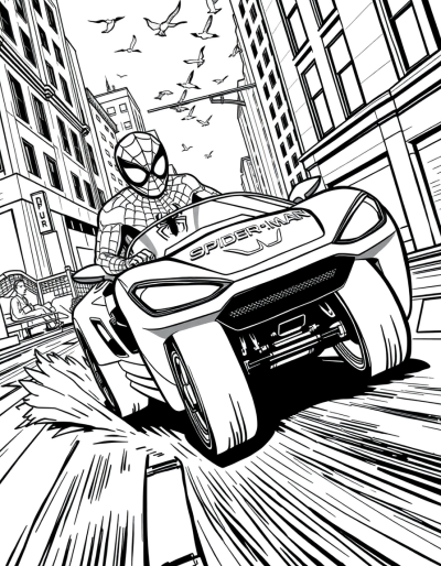 Spider Man Car Racing Down Street
