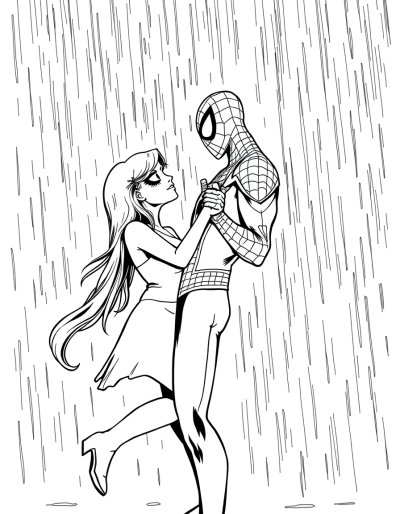 Mary Jane And Spider Man Dancing In The Rain