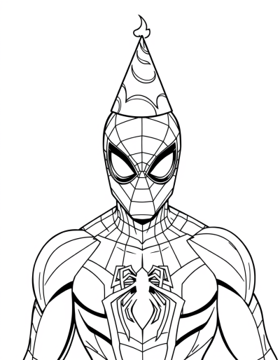 Spiderman Wearing A Birthday Party Hat