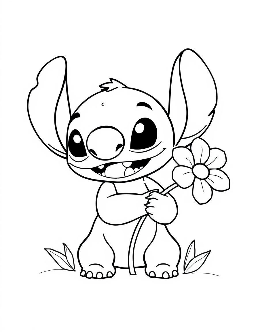 Cute Stitch Holding A Flower