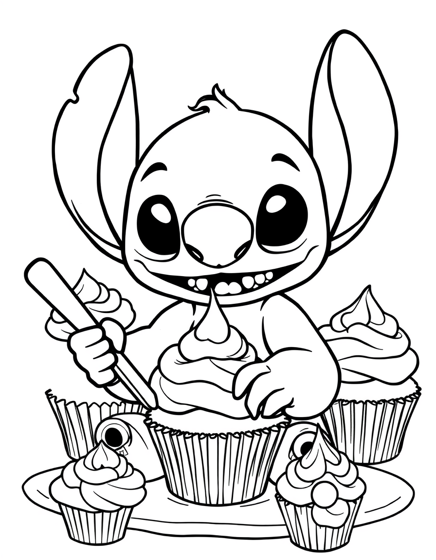 Stitch Baking Delicious Cupcakes