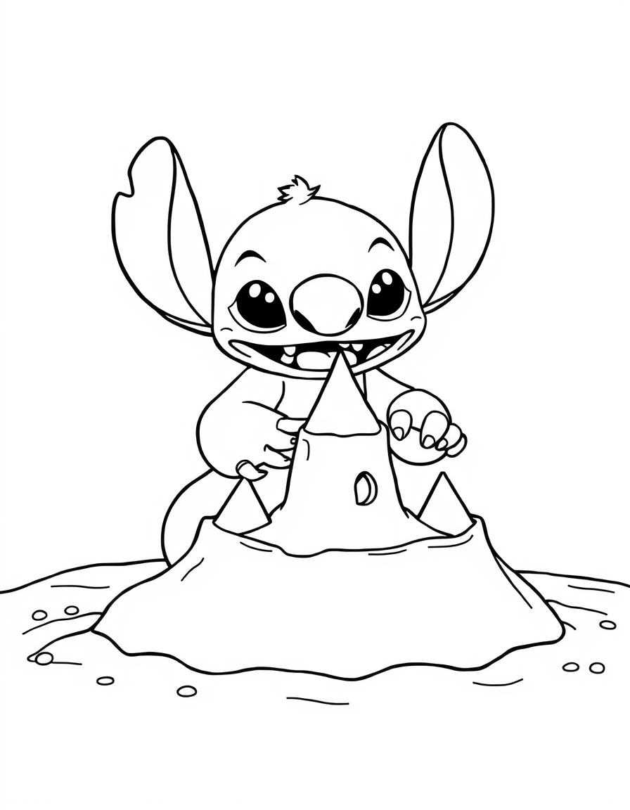 Stitch Building A Sandcastle On The Beach