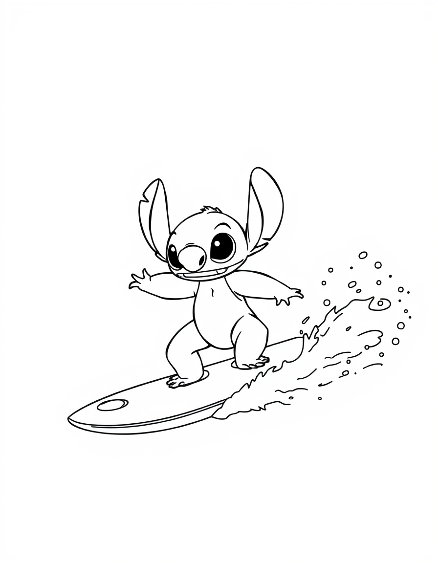 Stitch Surfing In The Ocean