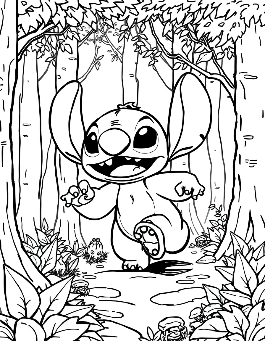 Stitch Is Running Through The Forest