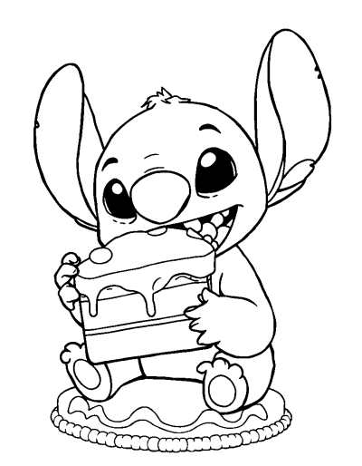 Stitch Enjoying A Slice Of Cake