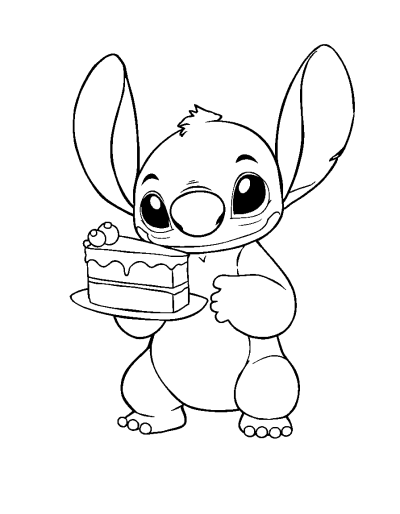 Stitch Holding A Slice Of Cake