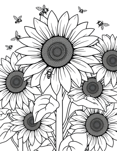 Sunflowers With Bees Buzzing Around