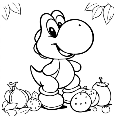Yoshi Eating Colorful Fruits Happily