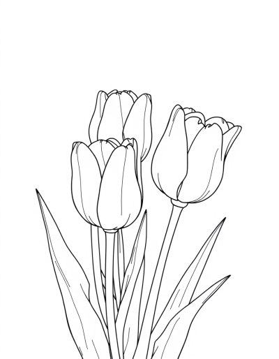 Gray Scale Tulips Blooming