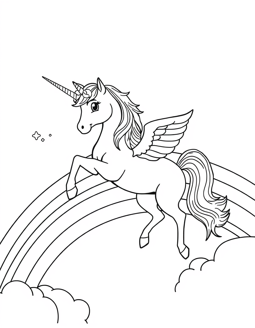 Magical Unicorn Flying Over Rainbow