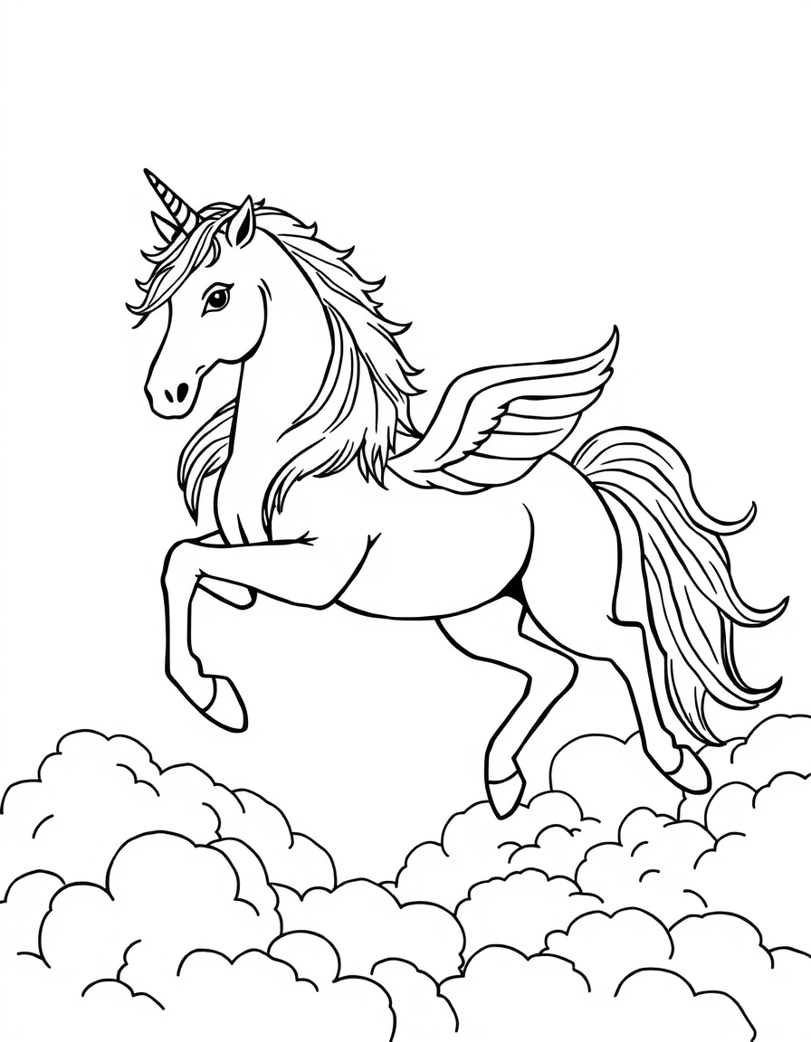 Majestic Unicorn Galloping Through Clouds