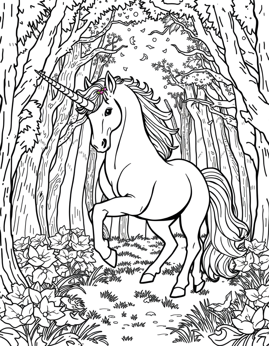 Majestic Unicorn In Enchanted Forest
