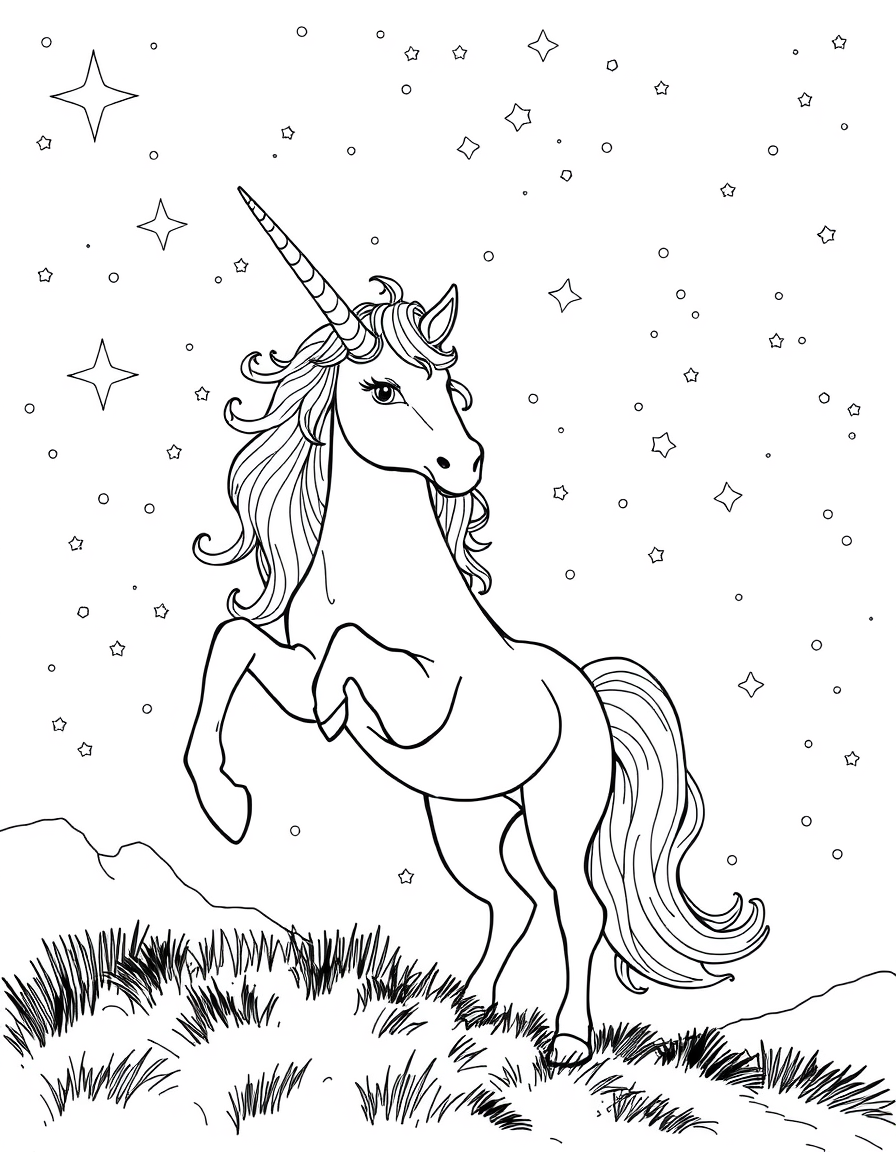 Unicorn In Starlit Night Sky