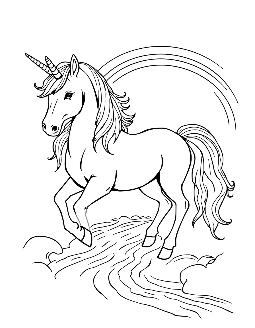 Unicorn With A Flowing River Of Rainbows