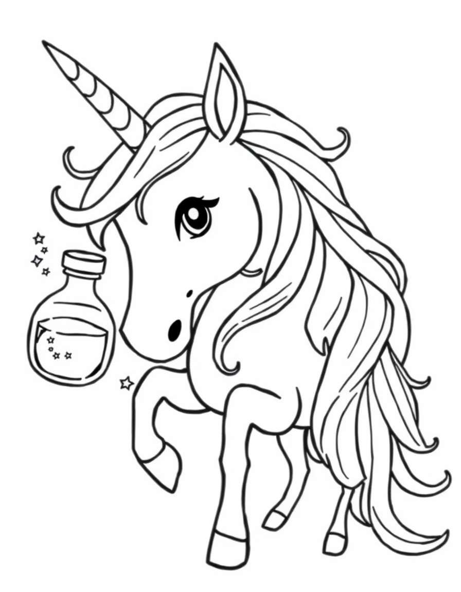 Unicorn With A Magical Potion Bottle