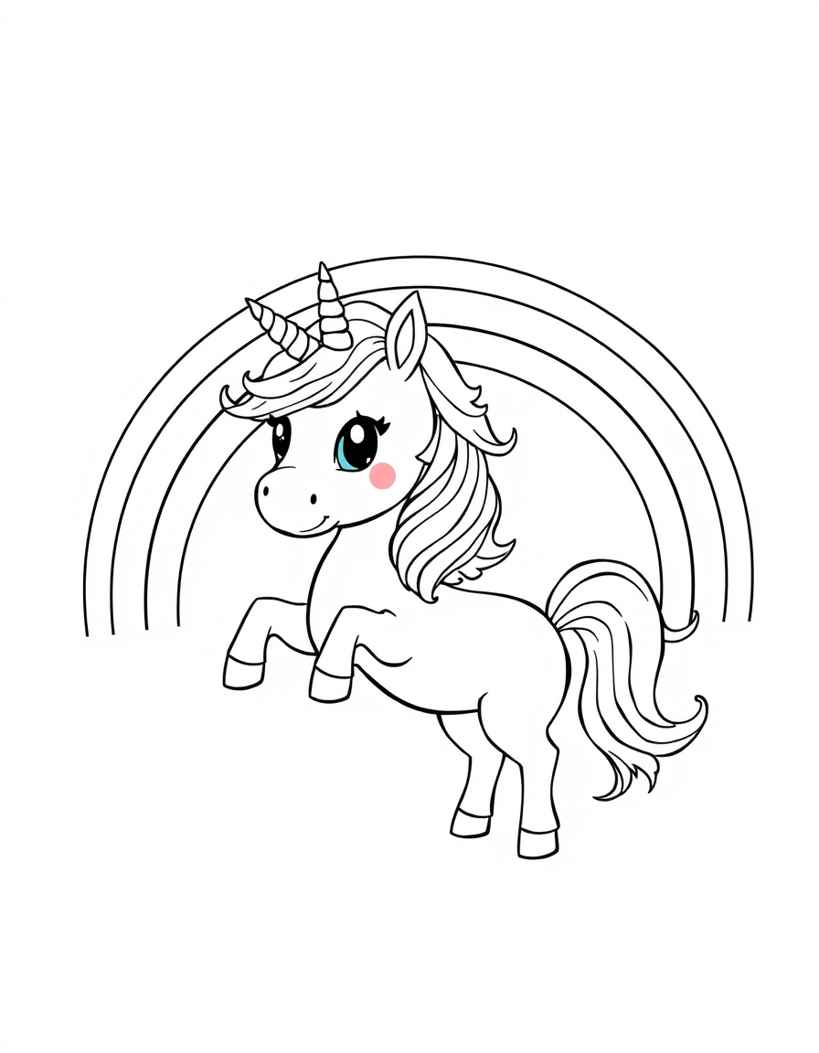 A Cute Unicorn With Rainbow