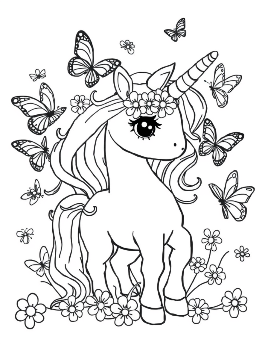 A Unicorn Surrounded By Butterflies